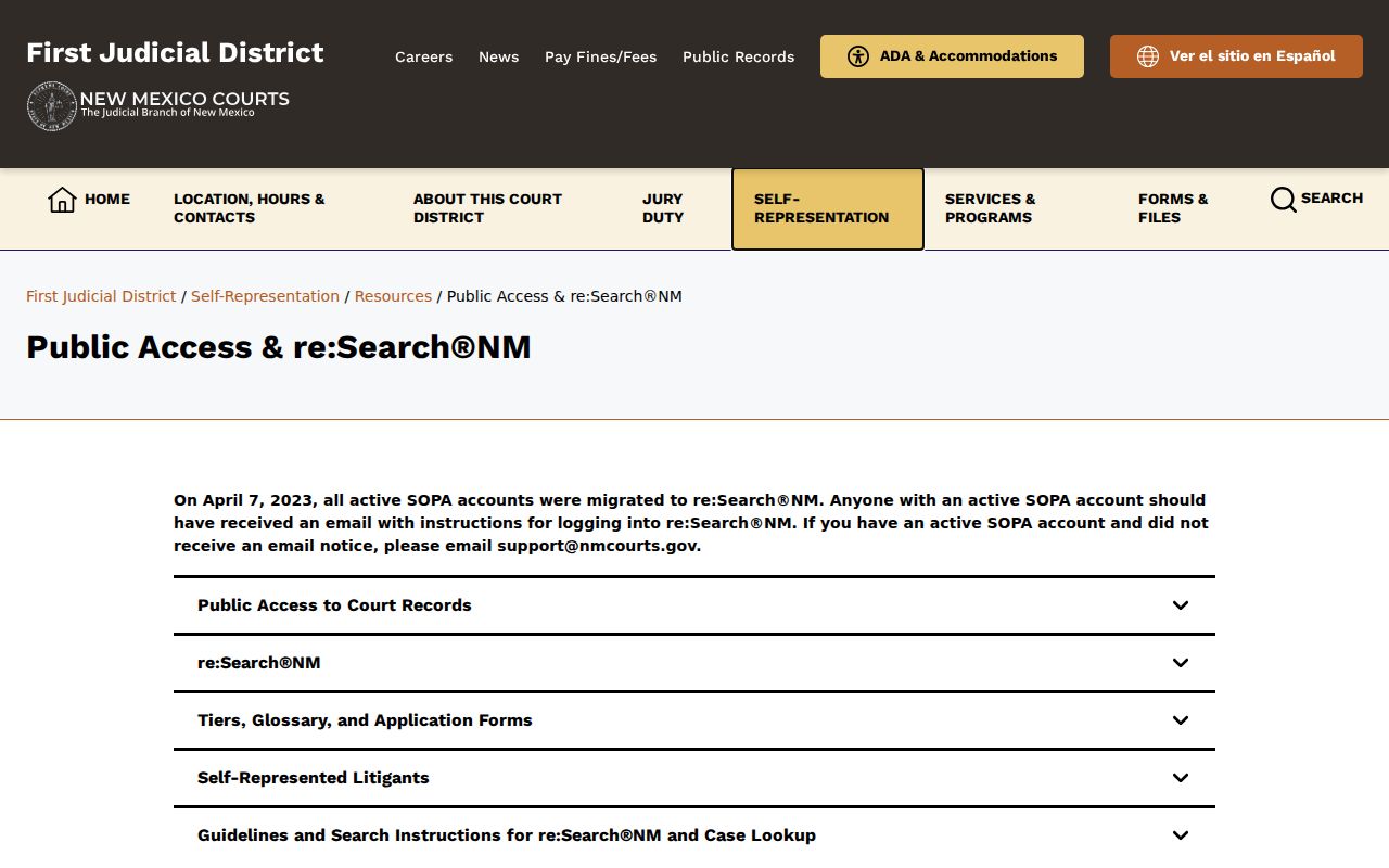 Los Alamos County civil docket First District public access links