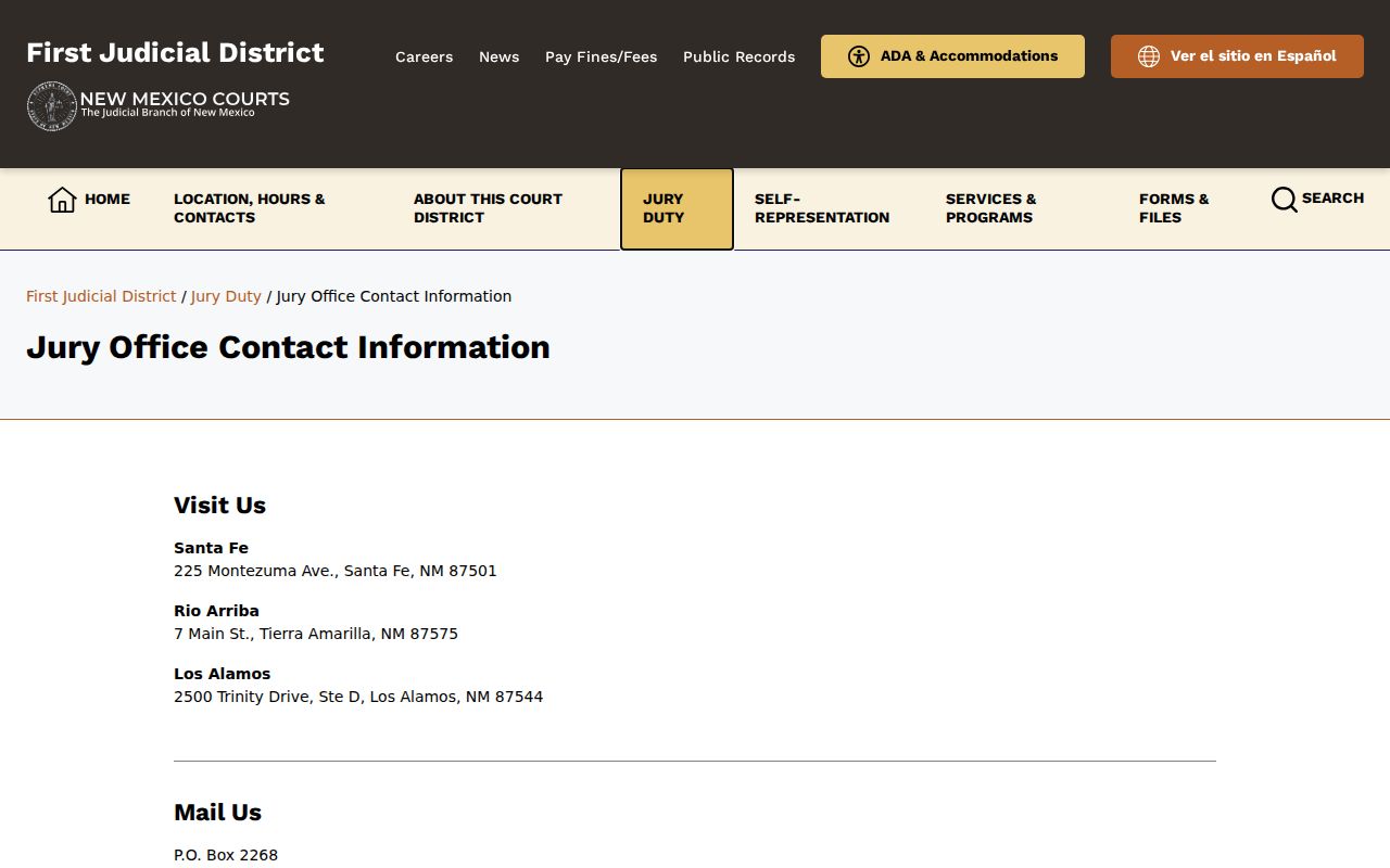 Los Alamos County court calendar and court contact reference