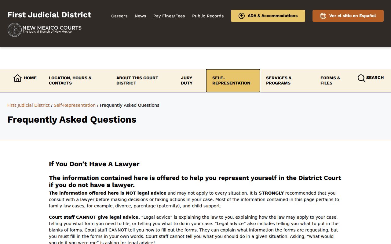 First Judicial District Court FAQ about clerk assistance, copies, and Case Lookup