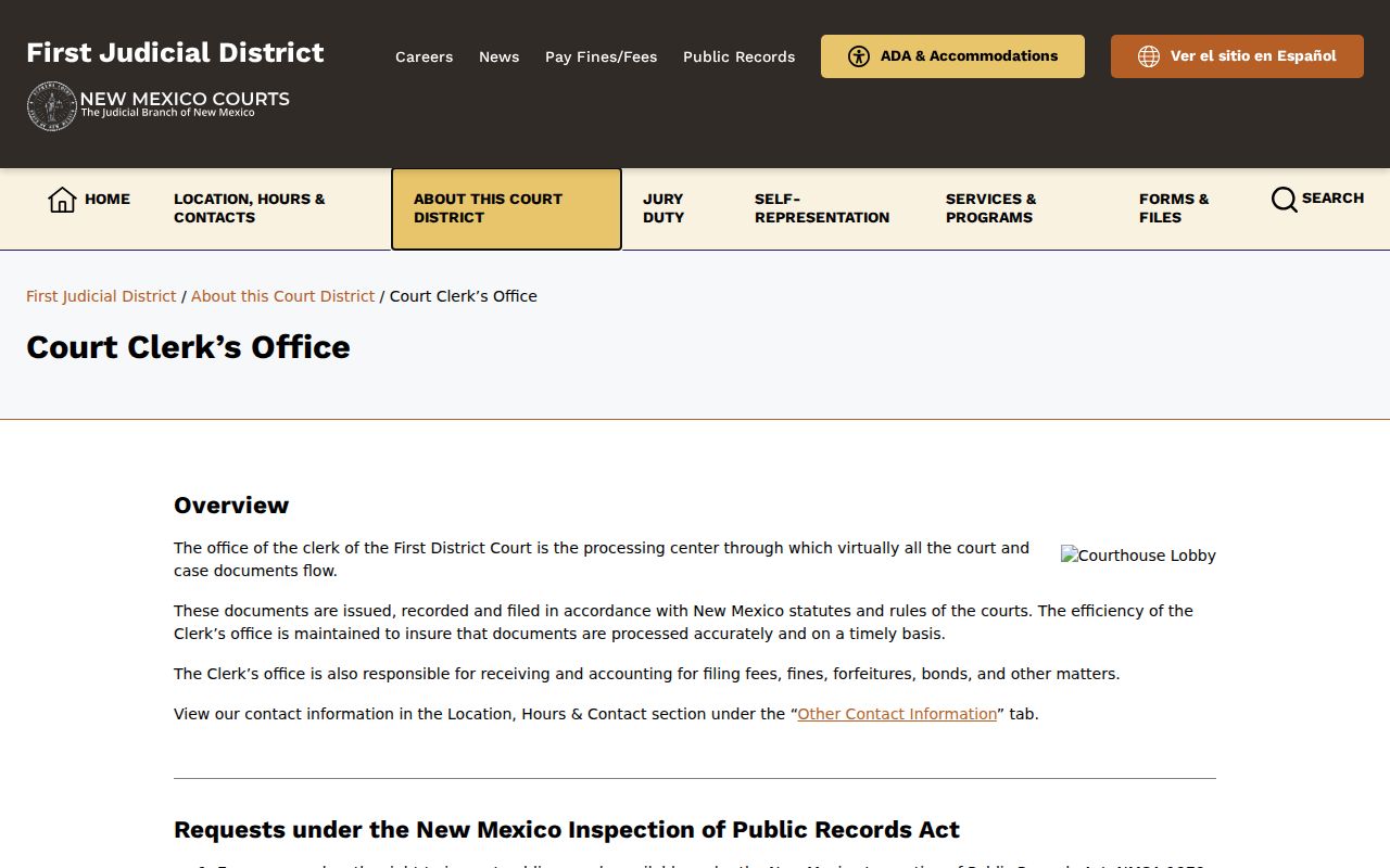 First Judicial District Court Clerk’s Office public information for Los Alamos court records