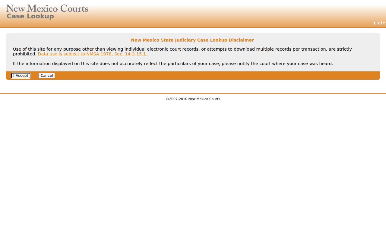 Los Alamos County criminal docket Case Lookup search screen