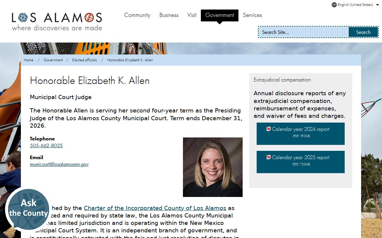 Los Alamos Municipal Court judge profile and local court contact information